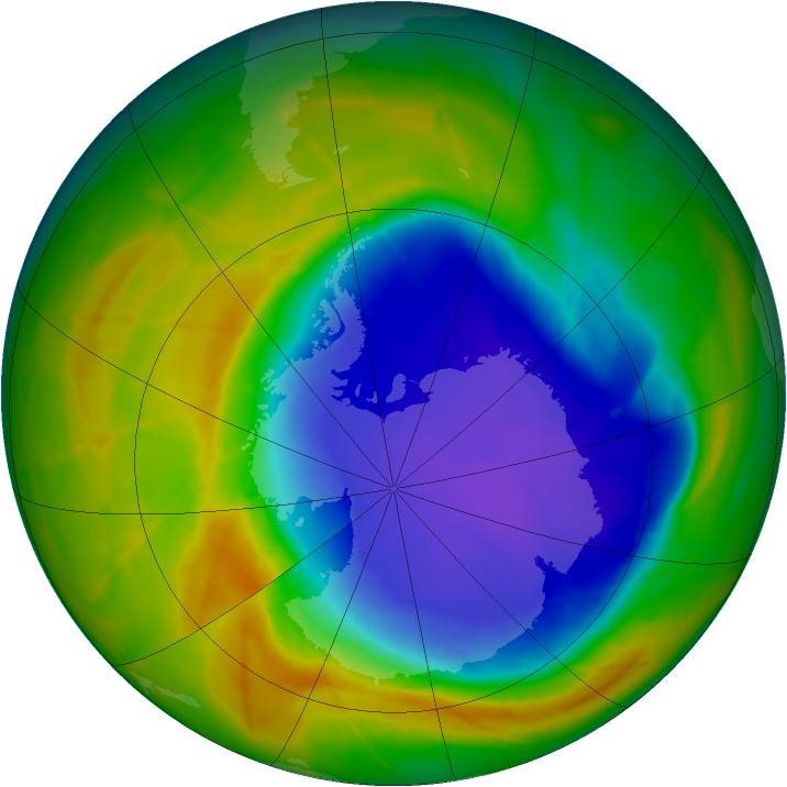 Antarctic ozone map for 25 October 2009